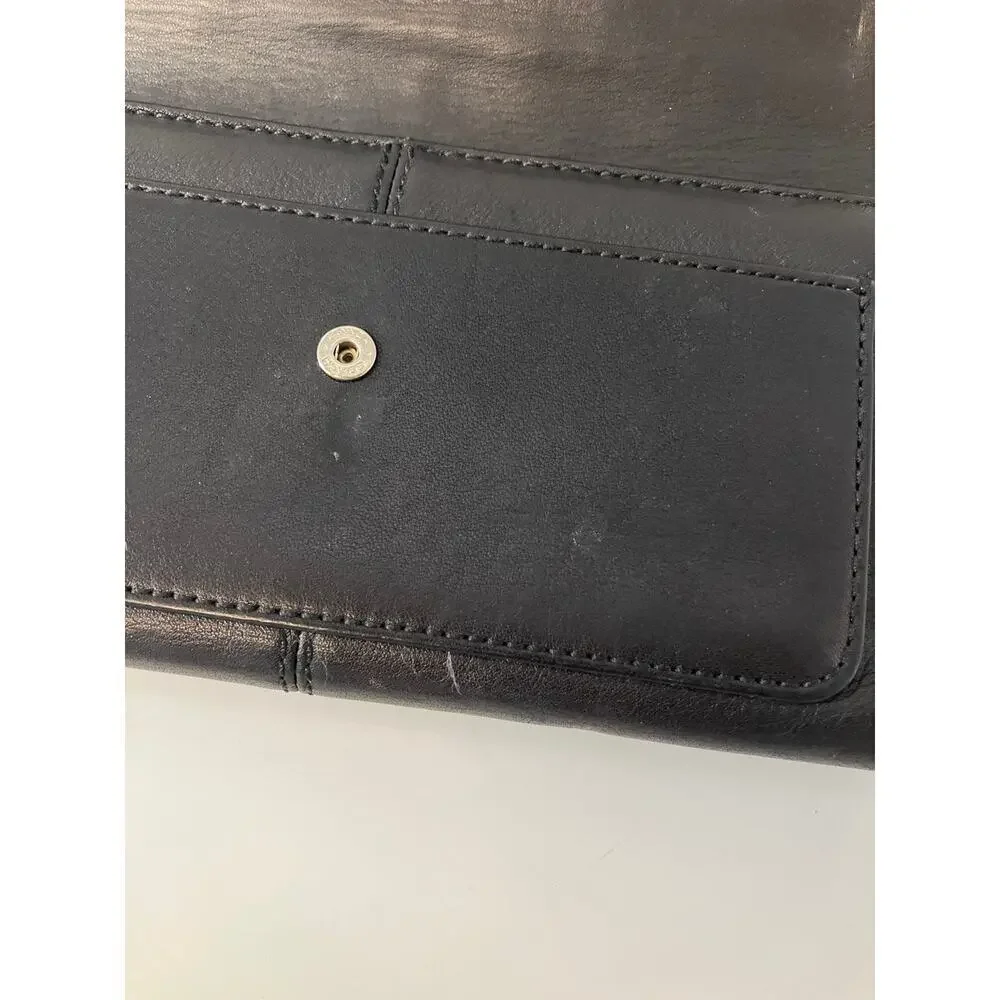COACH LARGE BLACK SMOOTH LEATHER WALLET WITH EMBOSSED LOGO